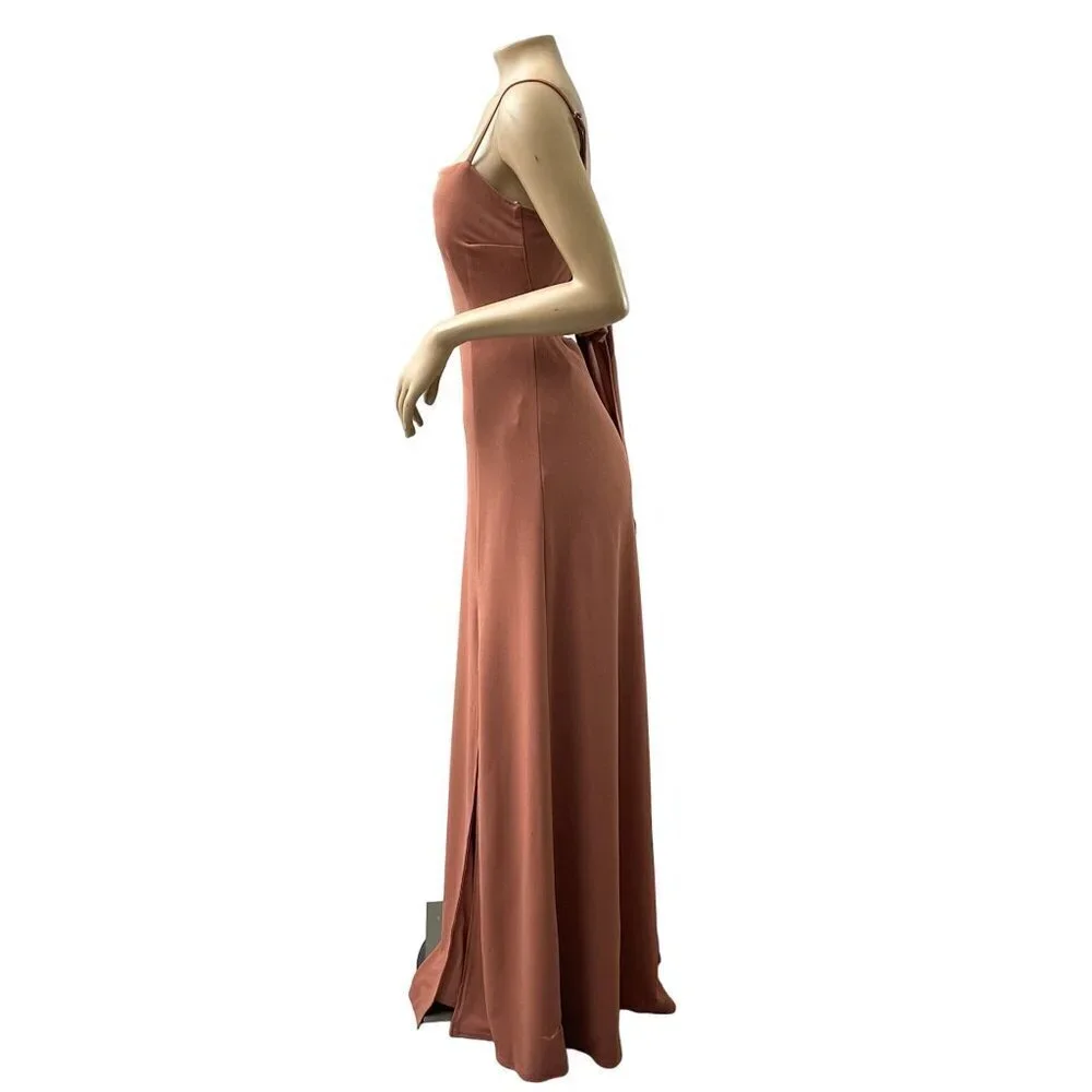 Birdy Grey Benny Crepe Maxi Formal Bridesmaid‎ Dress Cut Out Desert Rose S NWT